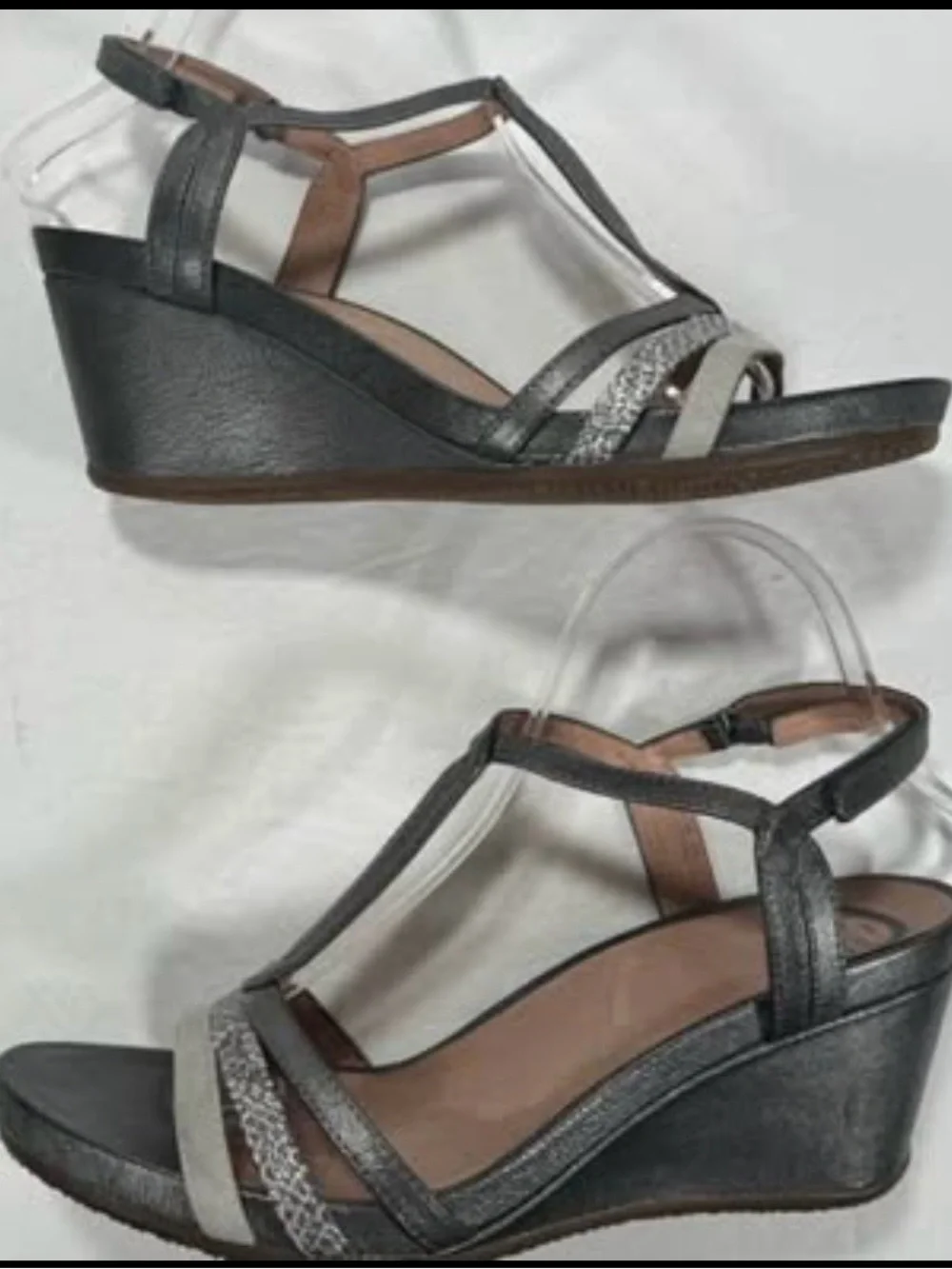 Abeo B.I.O. System Lacey Pewter Leather Wedge Heel Sandals Comfort Shoes, Size 8